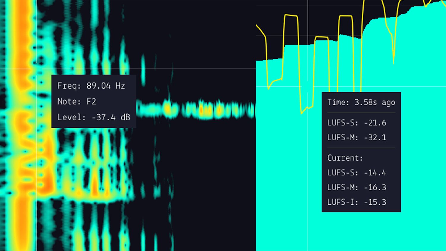 Inspect helper tooltips showing frequency, note and LUFS history